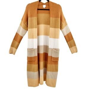 Freshman 1996 Orange Beige White Pumpkin Spice Cable Knit Long Cardigan Size M